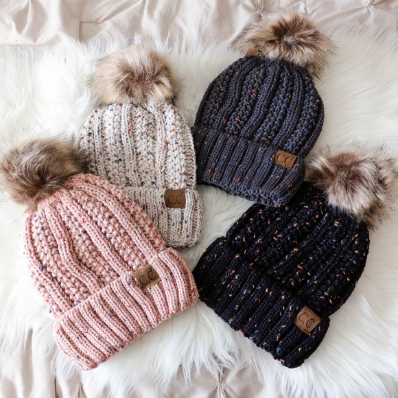 C.C Accessories - C.C Beanie Confetti Fuzzy Fur Lined Pom Hat